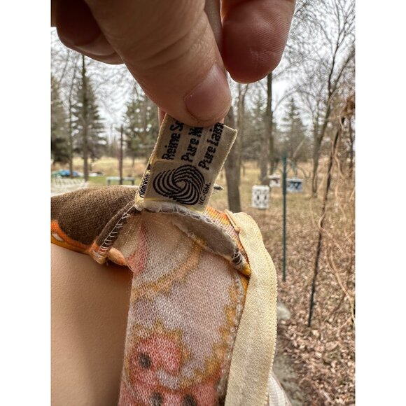 60s Groovy Print Knit Belted Shirt Dress 100% Virgin Wool Long Sleeve Orange Yel - Picture 14 of 16